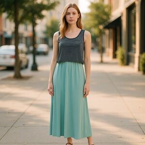 Anthony Richards Navy/Aqua Popover Striped Maxi Dress